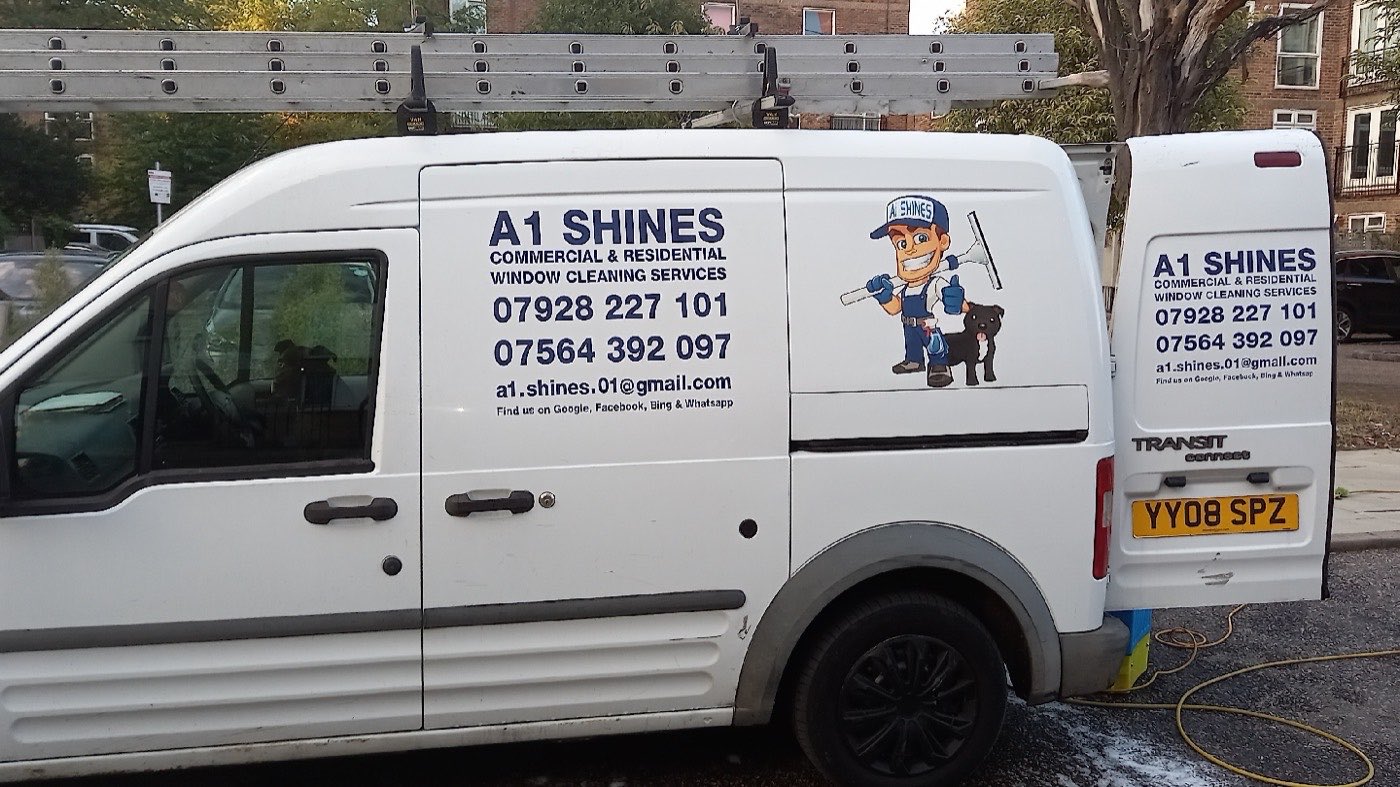 The A1 Shines window cleaning van in East London